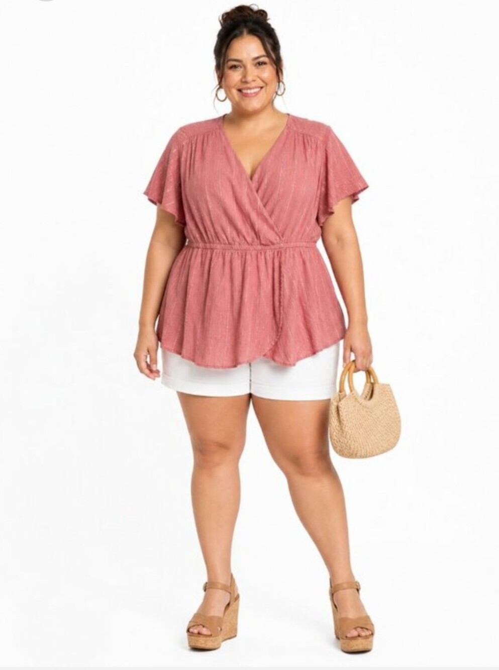 Lane Bryant Rose Pink Flutter Surplice Peplum Top